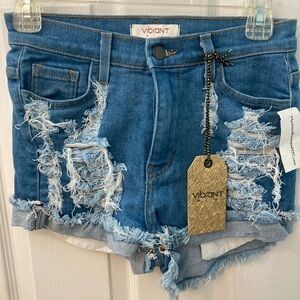 Vibrant Ripped Blue Jean Shorts